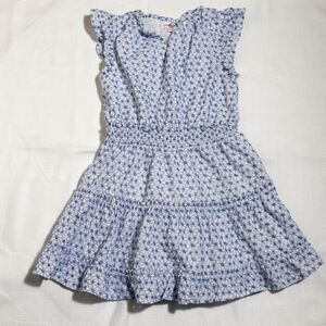 Design History Girls Blue White Floral Dress Ruffle Tiered Cotton Size Large